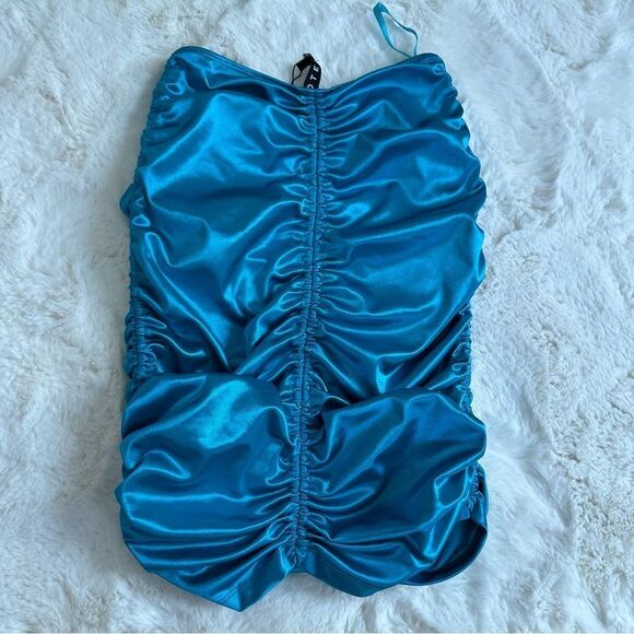 NWT Motel blue shiny solena skirt spandex blue size s - Picture 11 of 13